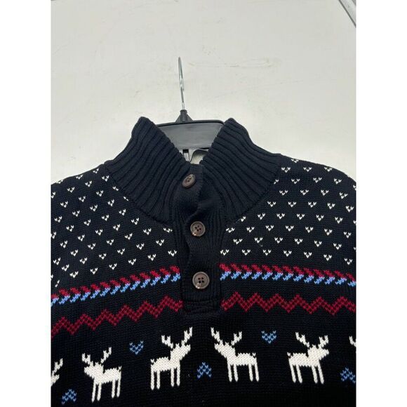 IZOD Boys Reindeer Fairisle 3 Button Sweater, Black - Picture 11 of 11